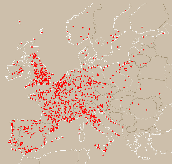 Plague distribution in Europe